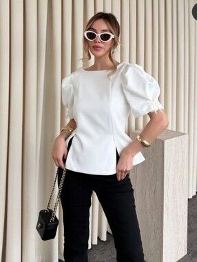 ZARA BALLOON SLEEVE TOP WHITE NEW SIZE XL